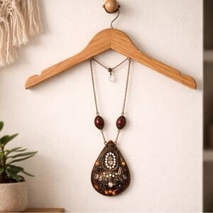 🛍️ Red Bronze teardrop rhinestone vintage adjustable long jewelry necklace